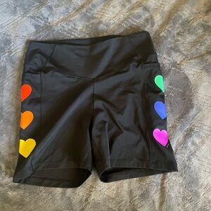Victoria's Secret Black Bike Shorts with Rainbow Heart Accents